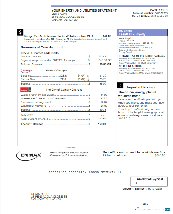 download download CANADA ENMAX utility bill Word and PDF template PDF template PDF template